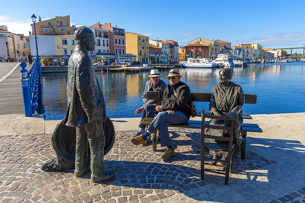 Statues and Harbour, Martigues, Bouches du Rhone, Provence-Alpes-Cote d'Azur, France, Western Europe