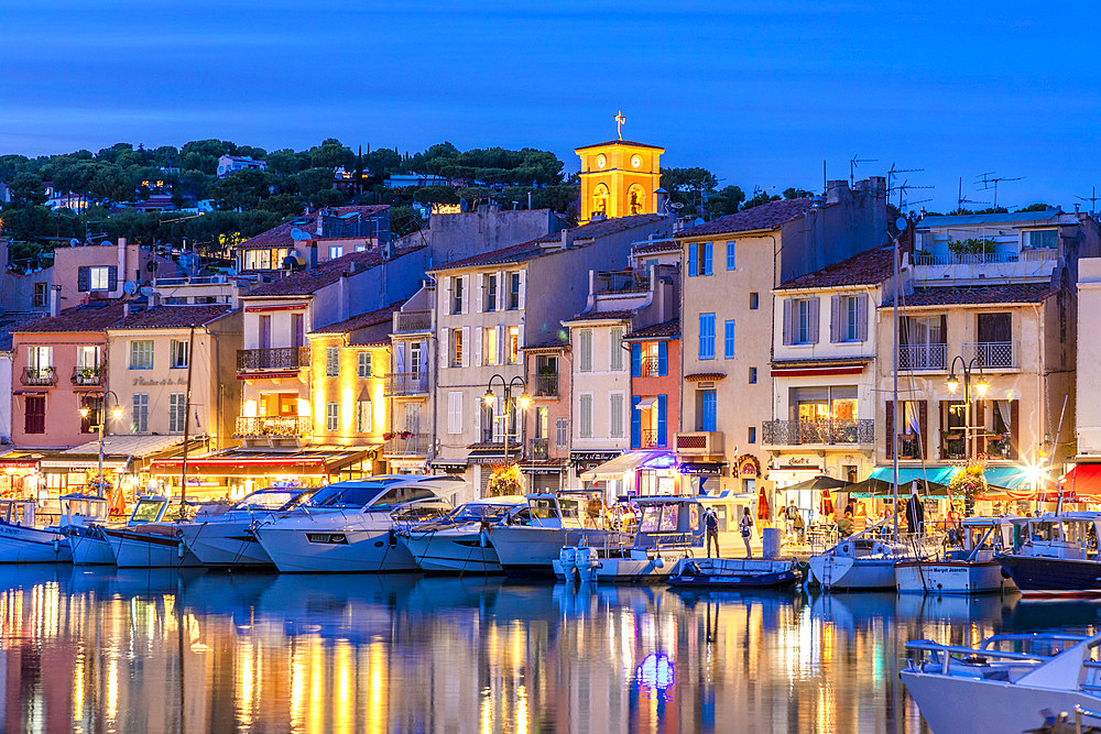 The Harbour at Cassis at dusk, Cassis, Bouches du Rhone, Provence-Alpes-Cote d'Azur, France, Western Europe