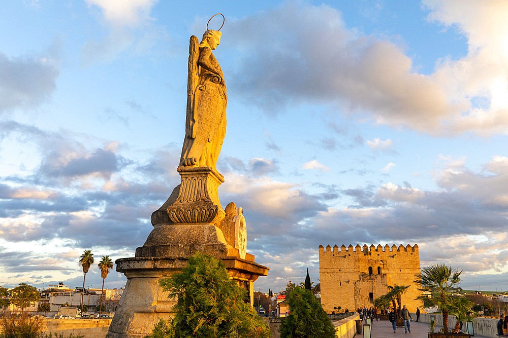 Statue of Saint Raphael on The Roman Bridge, UNESCO World Heritage Site, Cordoba, Andalusia, Spain, Europe