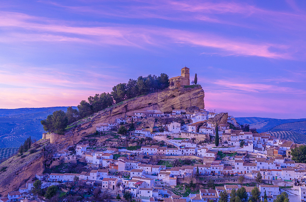 The Spanish Village of Montefrio at Dusk, Andalusia, Spain, Europe