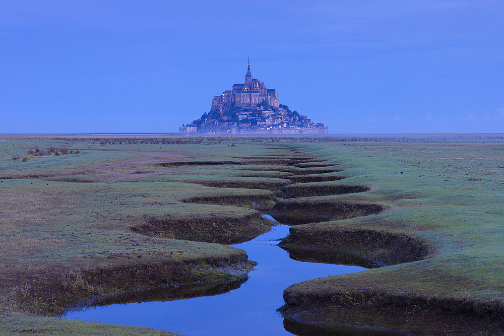 Mont Saint Michel at sunrise, UNESCO World Heritage Site, Normandy, France, Europe