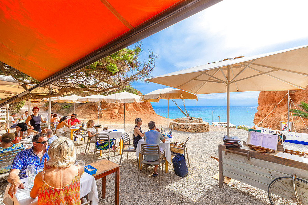 Es Bol Nou Beach and Restaurant, Ibiza, Balearic Islands, Spain, Mediterranean, Europe