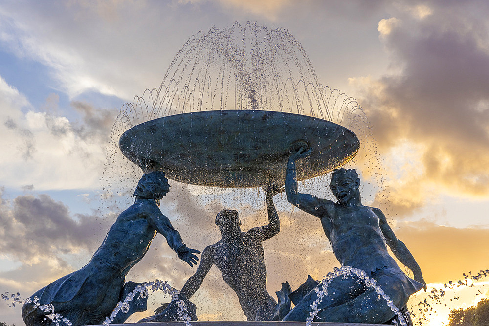 Triton's Fountain at Sunset, Floriana, Valletta, Malta, Southern Europe