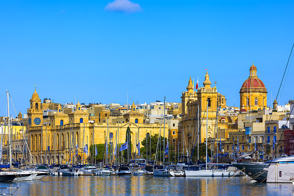 Church of St. Lawrence and Maritime Museum in Grand Harbour, Birgu, Malta, Southern Europe