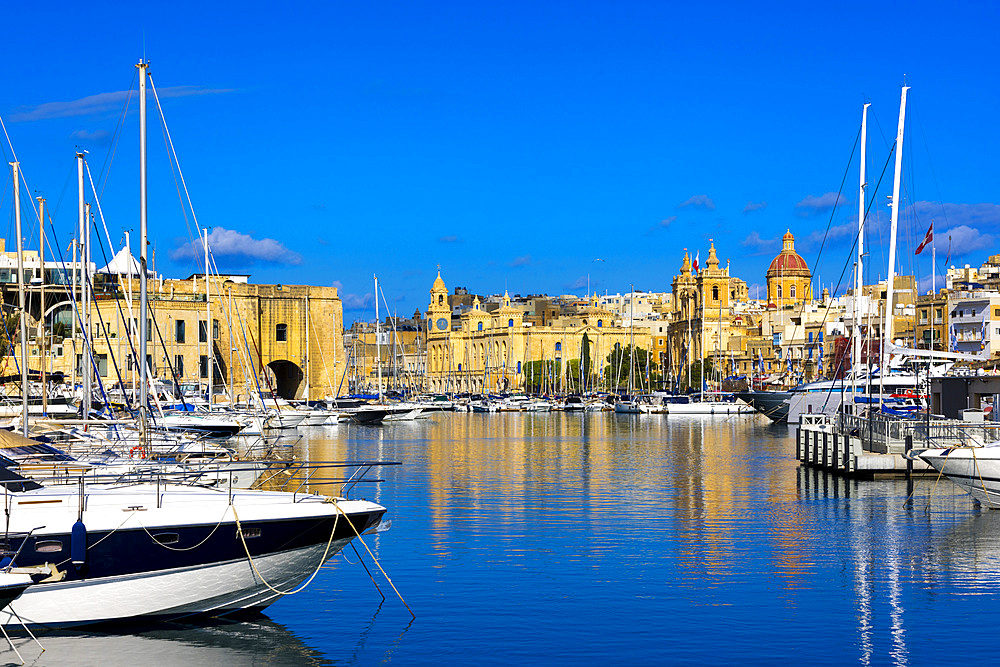 Church of St. Lawrence and Maritime Museum in Grand Harbour, Birgu, Malta, Southern Europe