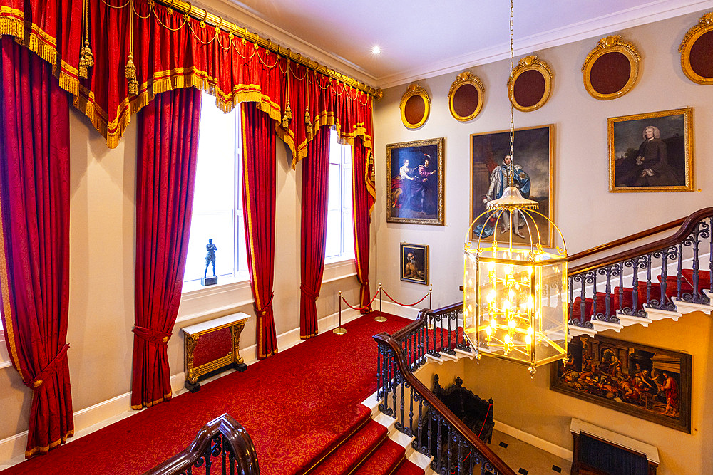 Statue of Michael Collins and The Grand Staircase, Dublin Castle, Dublin, Republic of Ireland, Europe