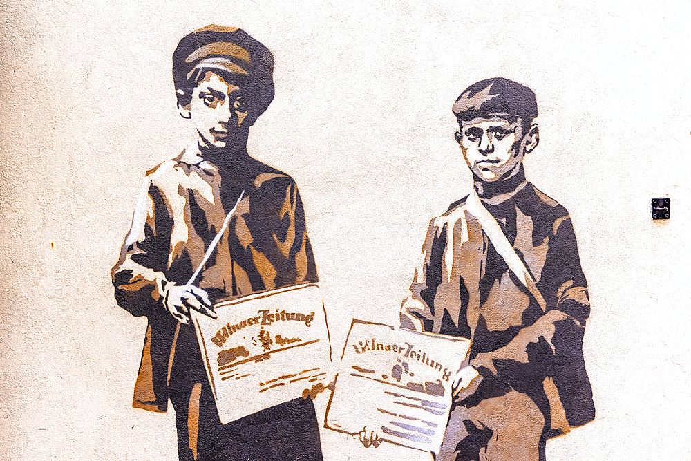Mural Illustrations of Jewish People in the Jewish Quarter, Vilnius, Lithuania, Northern Europe