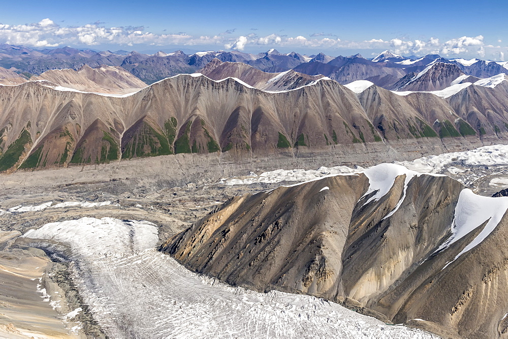 Aerial view over the Central Tian Shan Mountain range, Border of Kyrgyzstan and China, Kyrgyzstan, Central Asia, Asia