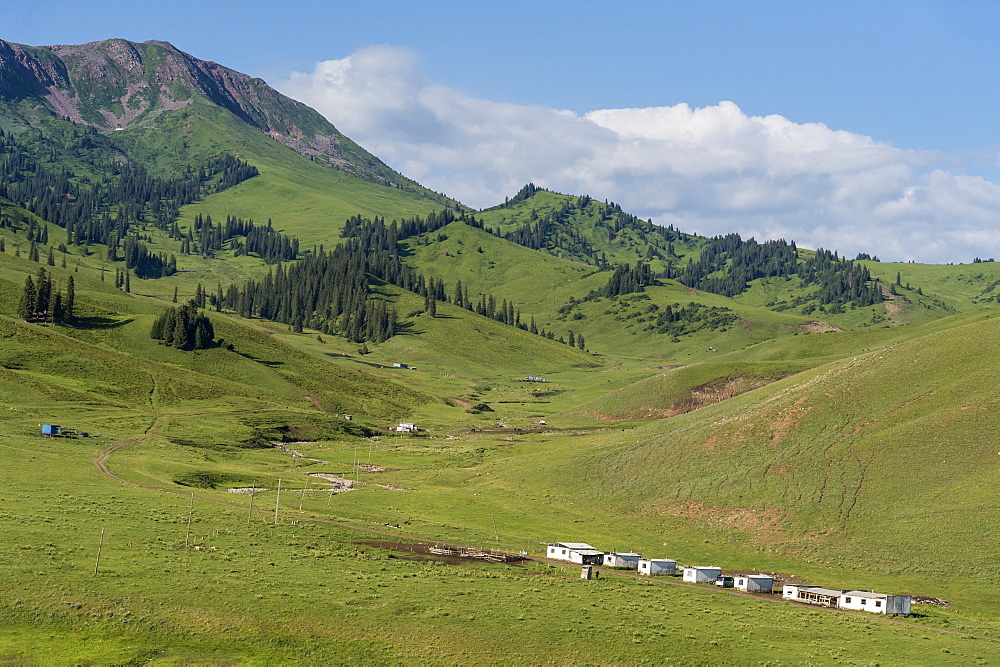 Helicopter base in Karkyra Valley, Central Tian Shan Mountain range, Border of Kyrgyzstan and China, Kyrgyzstan, Central Asia, Asia