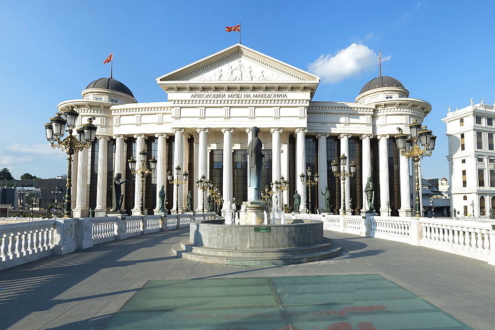 Archaeological Museum of Macedonia along the Vardar River and Eye Bridge, Skopje, Macedonia, Europe