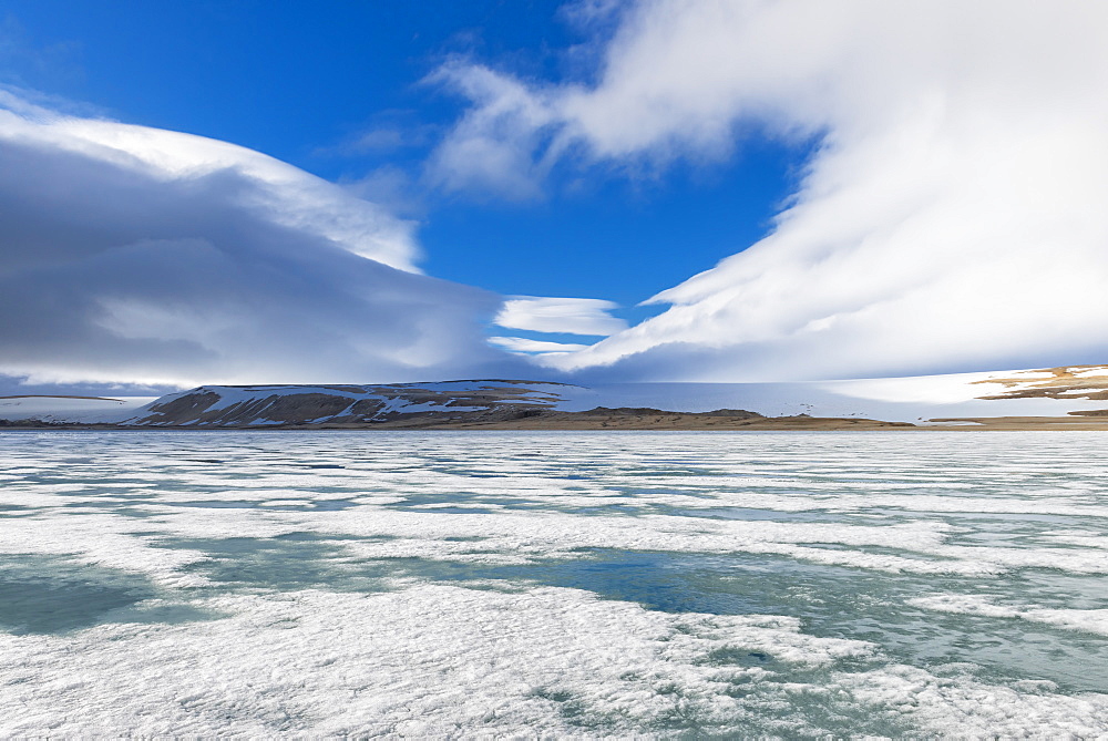 Palanderbukta Bay, pack ice pattern, Gustav Adolf Land, Nordaustlandet, Svalbard archipelago, Arctic, Norway, Europe