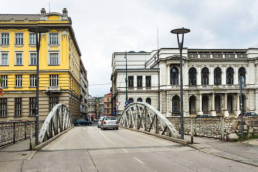 Bridge by National Theatre in old town of Sarajevo, Bosnia and Hercegovina, Europe