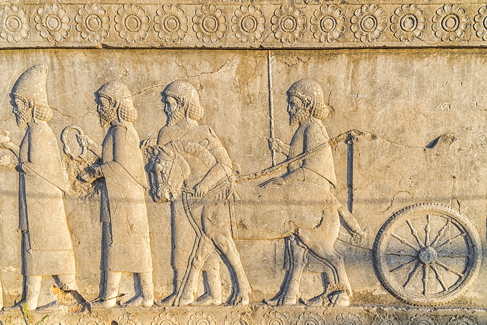 Apadana stairway facade, relief of the Achaemenids, Medes and Persians, Persepolis, UNESCO World Heritage Site, Fars Province, Islamic Republic of Iran, Middle East