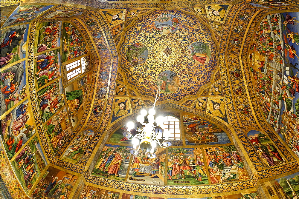 Interior, frescos representing scenes of the Bible, Holy Savior (Vank) Armenian Cathedral, Esfahan, Iran, Middle East