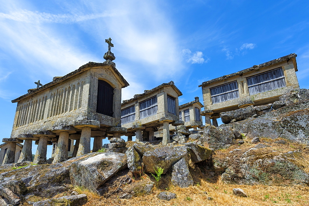 Traditional Espigueiros (Granary), Lindoso, Peneda Geres National Park, Minho province, Portugal, Europe