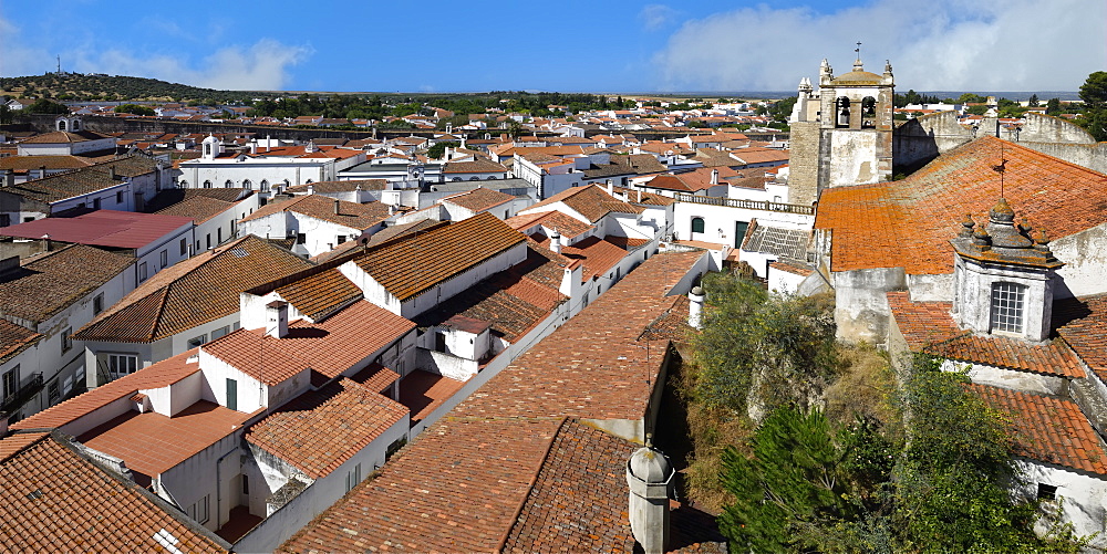 View over Serpa city and Santa Maria Church, Serpa, Alentejo, Portugal, Europe