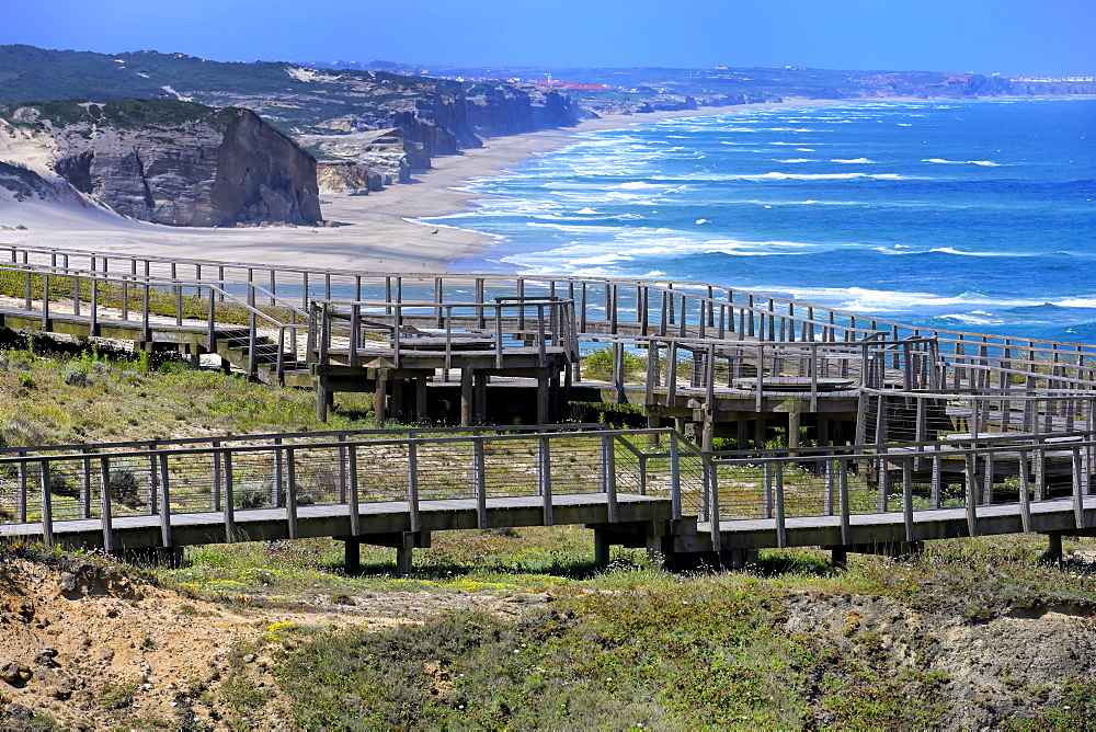 Boardwalk overlooking the Atlantic coast, Foz de Arelho, Leiria district, Portugal, Europe