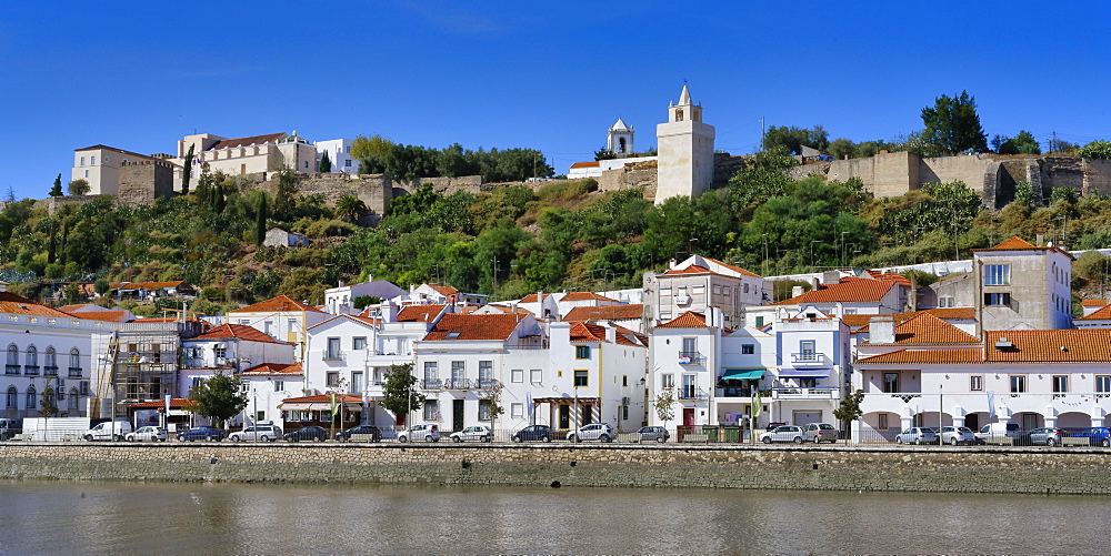 Alcacer do Sal Castle and promenade along the Sado River, Lisbon coast, Portugal, Europe