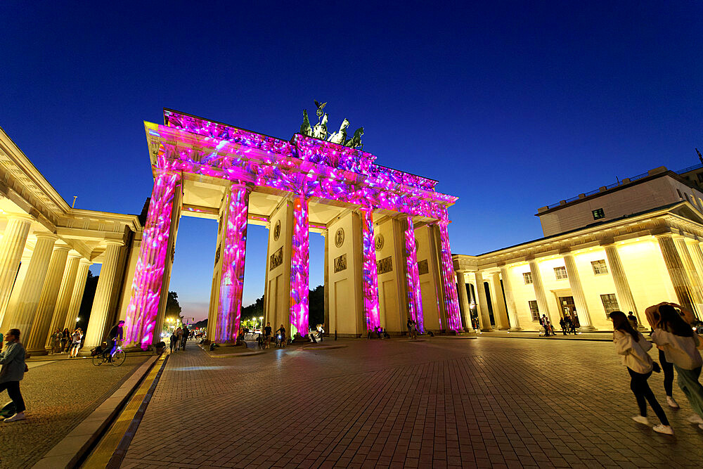 Brandenburg Gate during the Festival of Lights, Pariser Square, Unter den Linden, Berlin, Germany, Europe