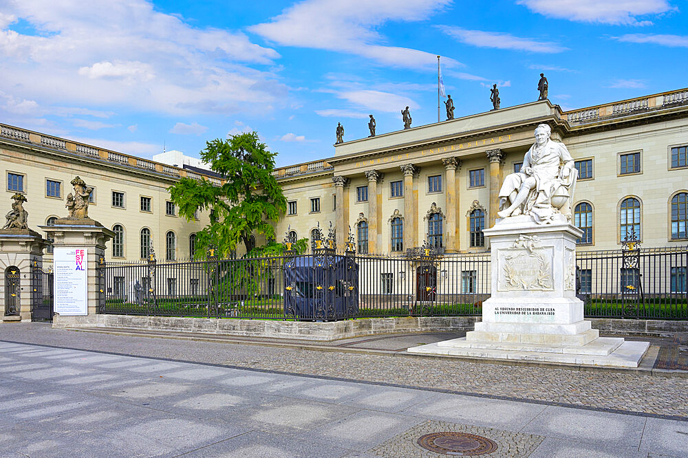 Humboldt University with Alexander von Humboldt statue, Unter den Linden, Berlin, Germany, Europe