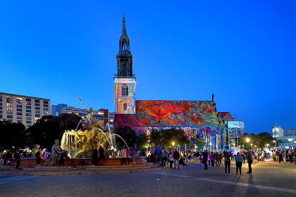 Saint Mary's Church, during the Festival of Lights, Berlin Mitte district, Berlin, Germany, Europe