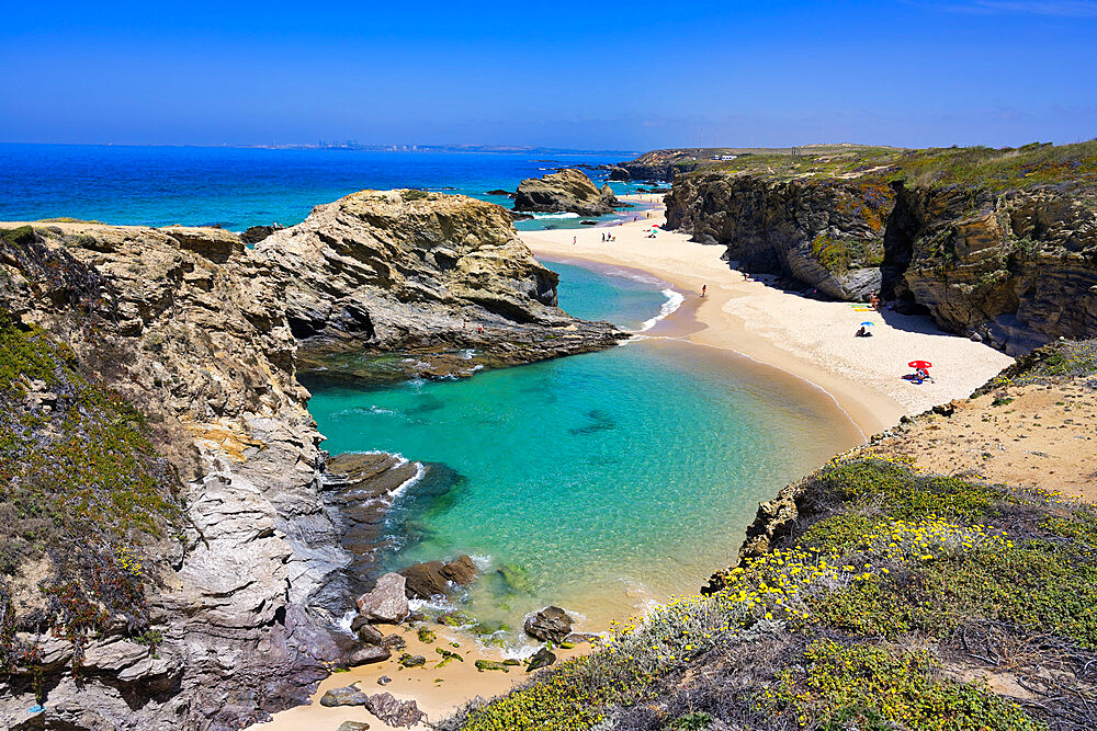 Sandy beach of Samouqueira, Vicentina coast, Porto Covo, Sines, Alentejo, Portugal, Europe