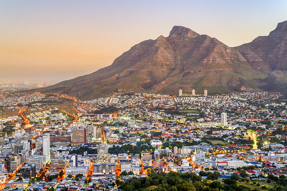 Sunset over Cape Town city, South Africa, Africa