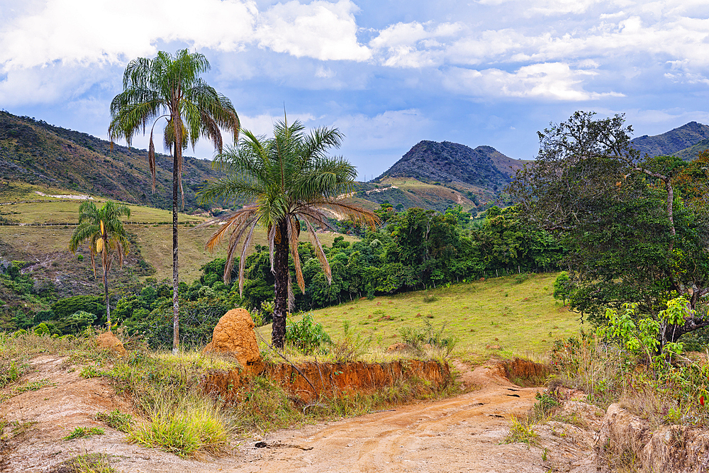 Red soil road, Serra da Canastra landscape, Minas Gerais state, Brazil, South America