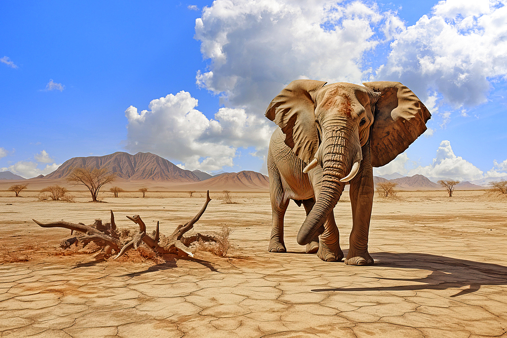 AI Generated image of African elephant (Loxodonta africana) in red desert, Africa