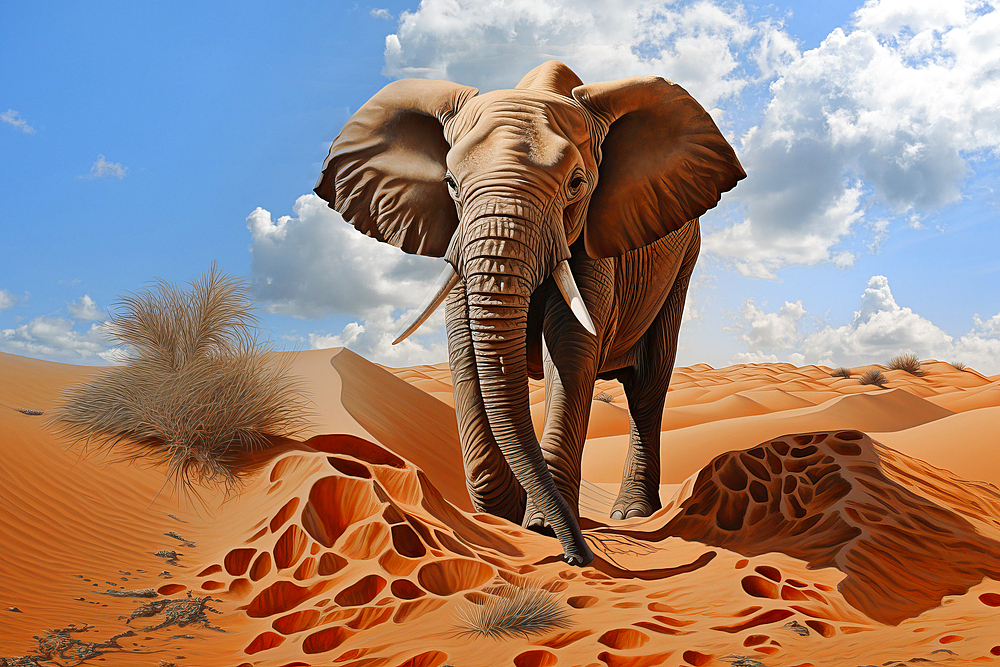 AI Generated image of African elephant (Loxodonta africana) in red desert, Africa