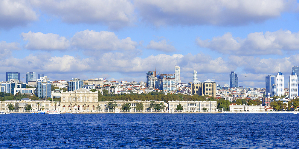 Dolmabahce Palace viewed from the Bosphorus, Besiktas, Istanbul, Turkey, Europe