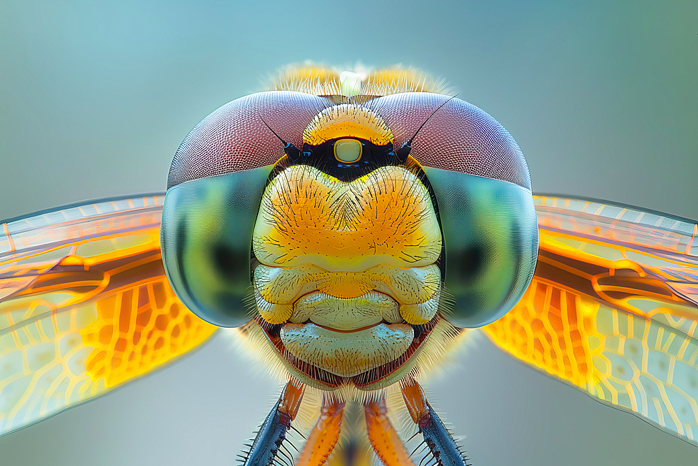 AI generated image of Stylized macro photography of a dragonfly head