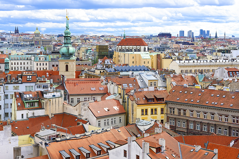 View over Prague city red roofs and Castle, Prague, Czech Republic (Czechia), Europe