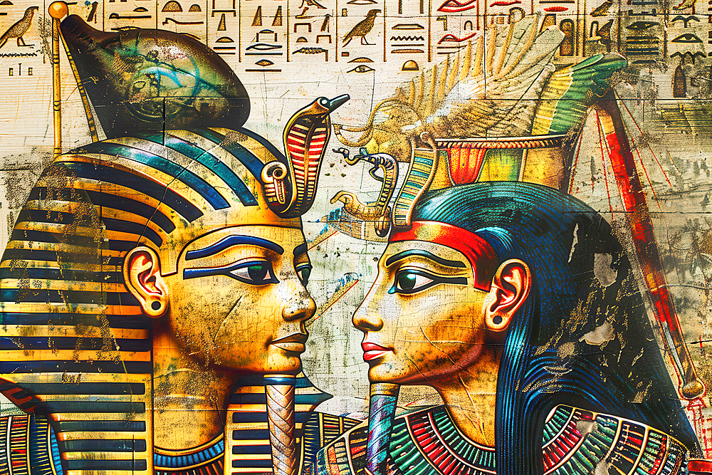 AI generated image of a Isis and Osiris represented on tomb wall