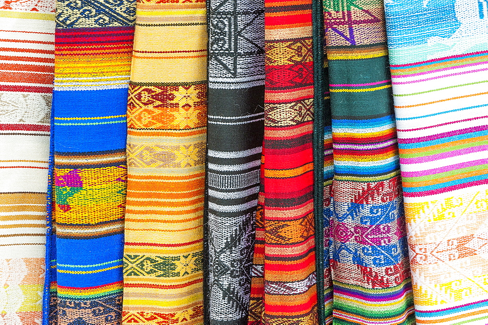 Otavalo market, traditional colourful textiles, Imbabura Province, Ecuador, South America