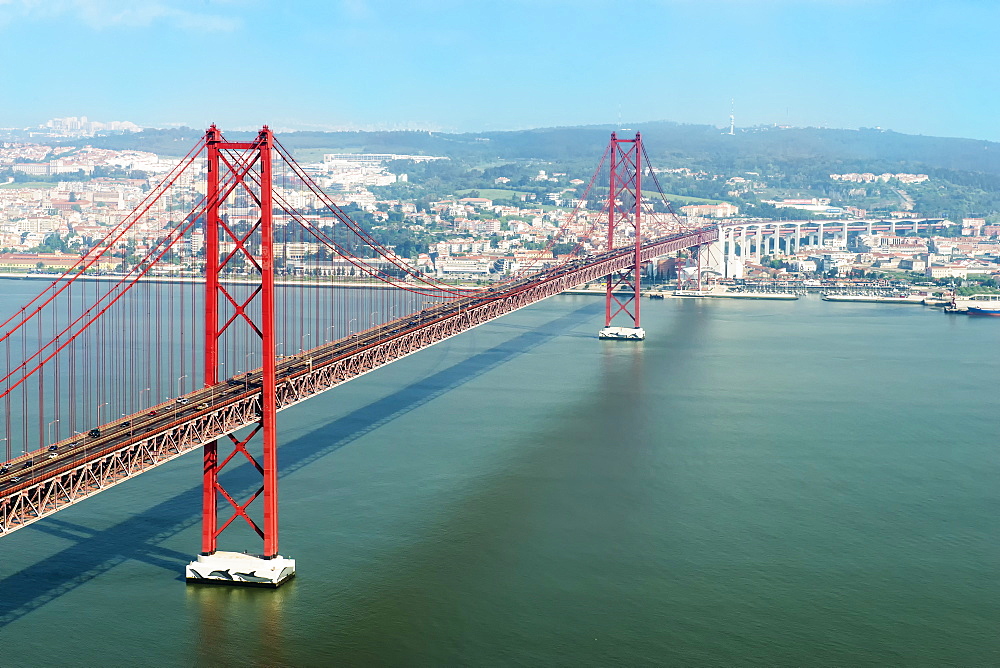 Ponte 25 de Abril (25th of April Bridge) over the Tagus River, Lisbon, Portugal, Europe