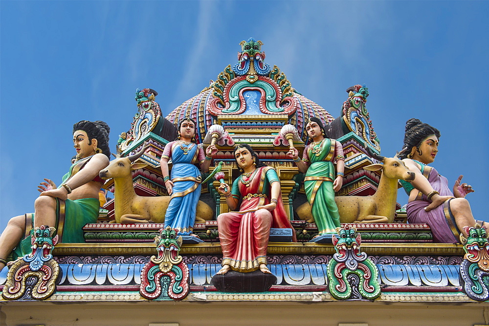 Hindu deities at Sri Mariamman (Mother Goddess Temple), oldest Hindu place of worship, Chinatown, Singapore, Southeast Asia, Asia