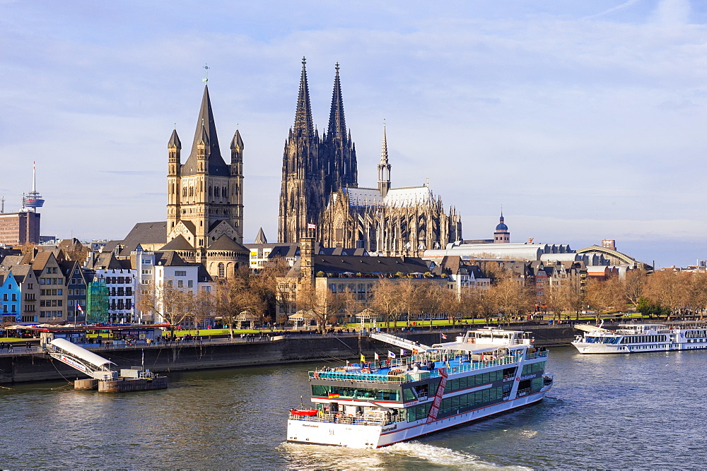 Great Saint Martin Church and Cologne Cathedral, Cologne (Koln), North Rhine Westphalia, Germany, Europe