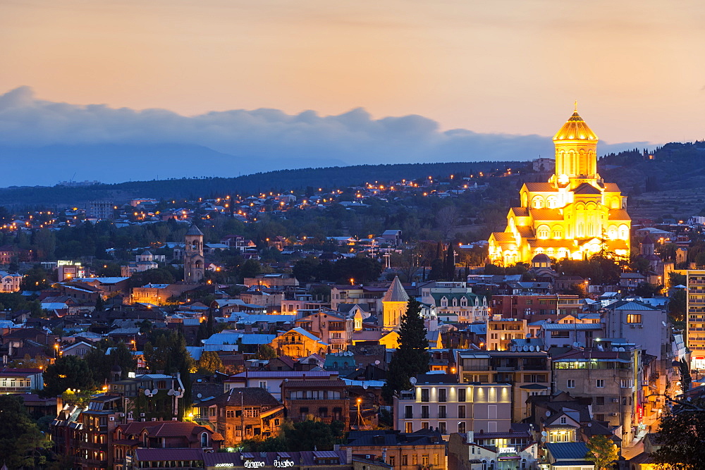 View over Tbilisi at dawn, Georgia, Caucasus, Asia