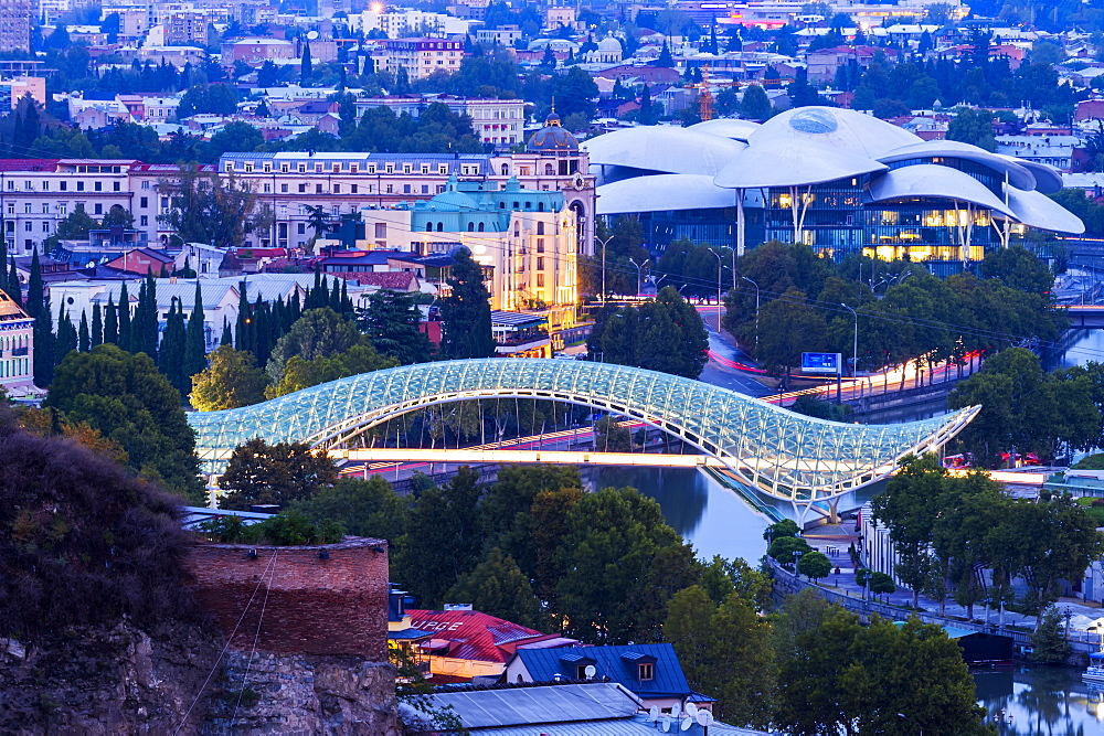 Overview over Tbilisi at dawn, Georgia, Caucasus, Asia