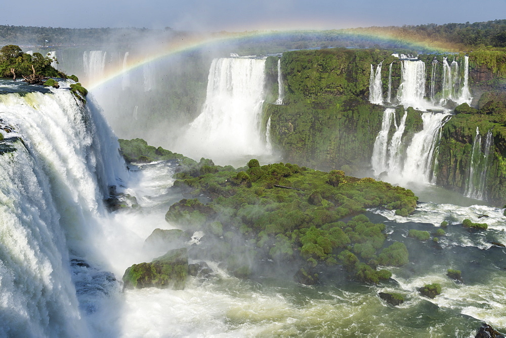 Rainbow over the Iguazu Falls, viewed from the Brazilian side, UNESCO World Heritage Site, Foz do Iguacu, Parana State, Brazil, South America