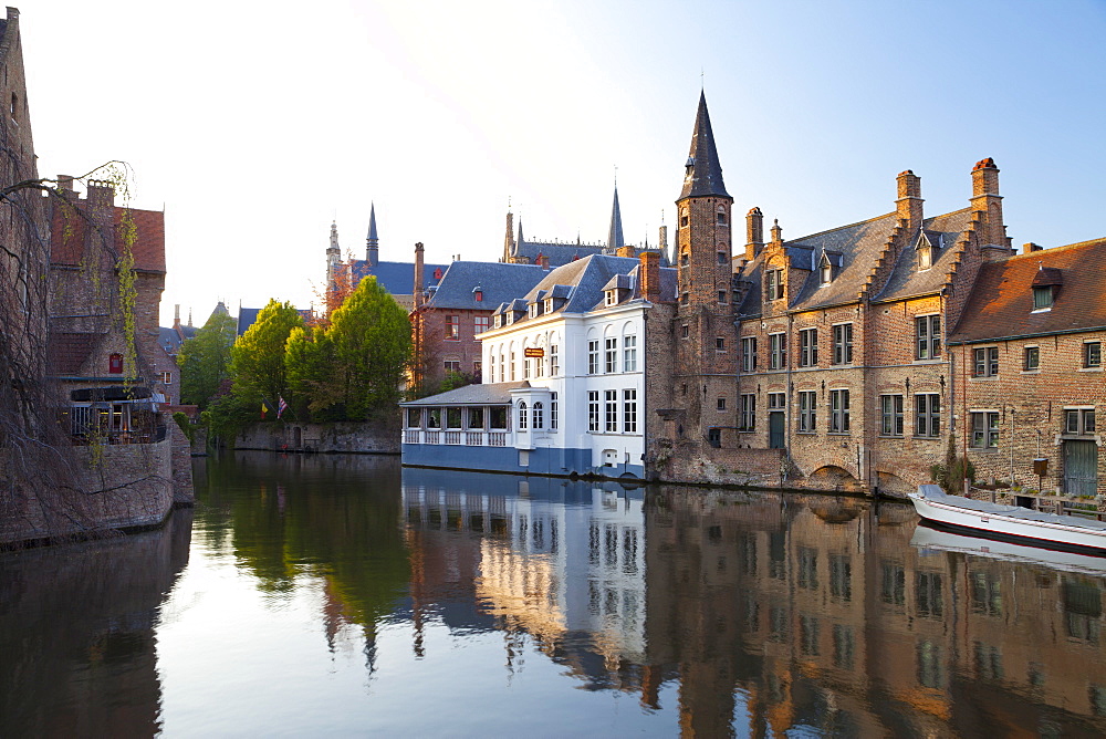 Buildings along a Canal in the Historic Center of Bruges, Belgium, Europe