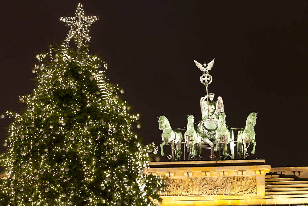 The Brandenburg Gate and Christmas Tree, Berlin, Germany, Europe