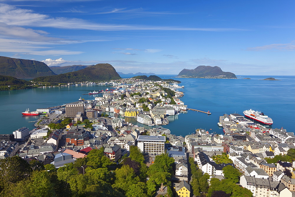 Elevated view over Alesund, Sunnmore, More og Romsdal, Norway, Scandinavia, Europe