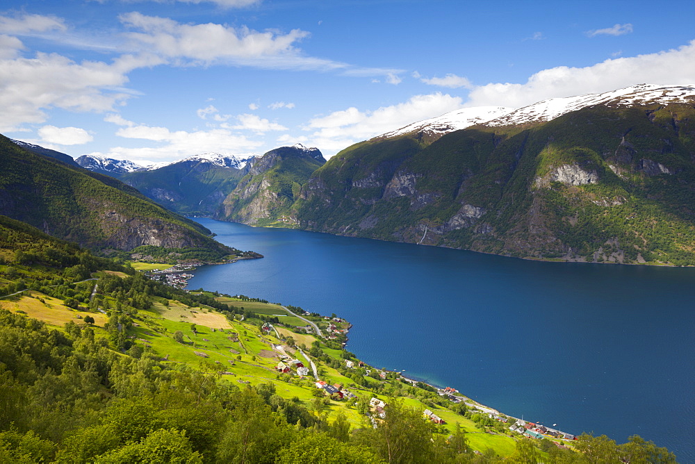 Aurlandsvangen Overview, Aurlands Fjord, Sogn og Fjordane, Norway, Scandinavia, Europe