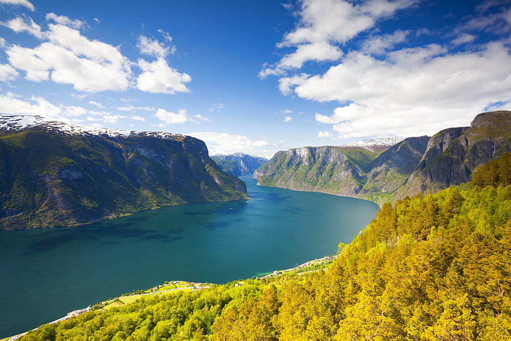 Elevated view over Aurlands Fjord, Sogn og Fjordane, Norway, Scandinavia, Europe