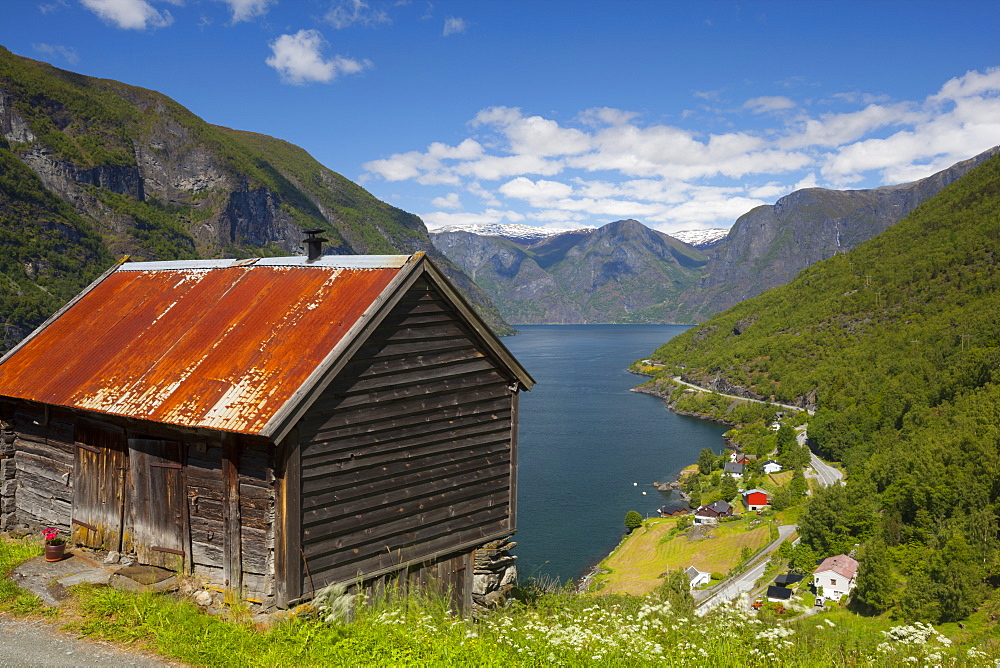 Elevated view over Aurlands Fjord, Sogn og Fjordane, Norway, Scandinavia, Europe