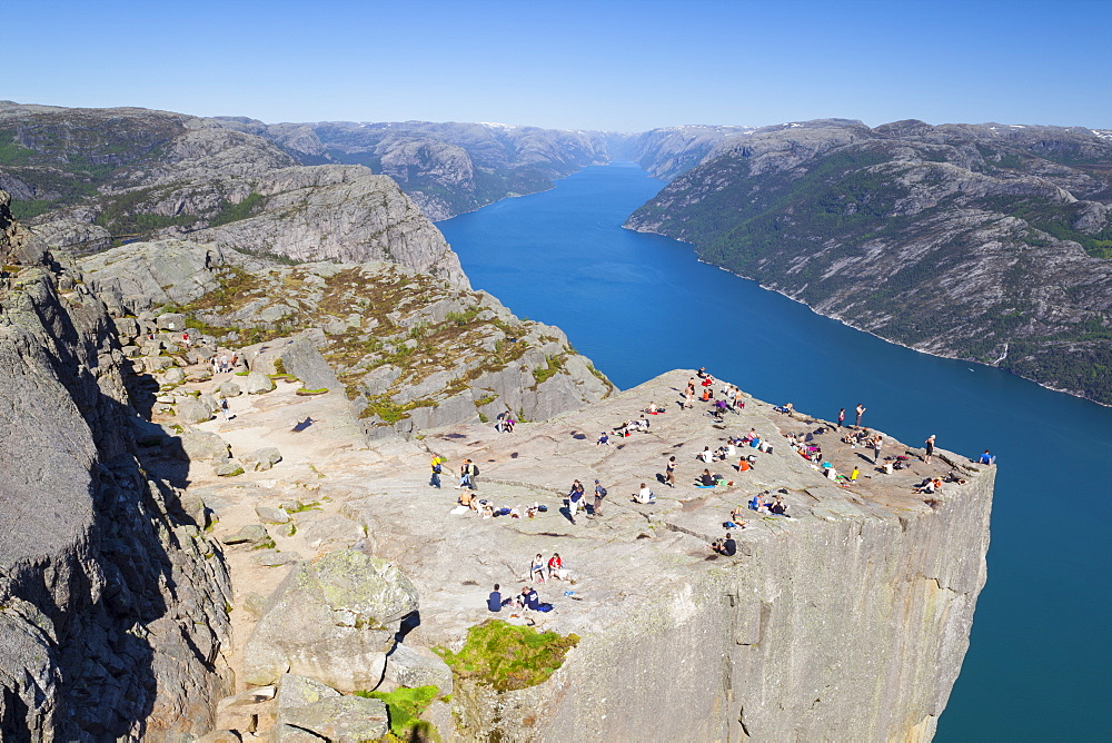 View over the Light Fjord from Preikestolen (Pulpit Rock), Light Fjord, Ryfylke, Rogaland, Norway, Scandinavia, Europe