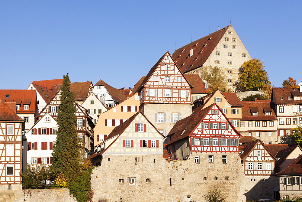 Half-timbered houses, Schwaebisch Hall, Hohenlohe, Baden Wurttemberg, Germany, Europe