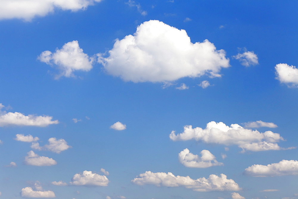 Cumulus clouds, blue sky, summer, Germany, Europe